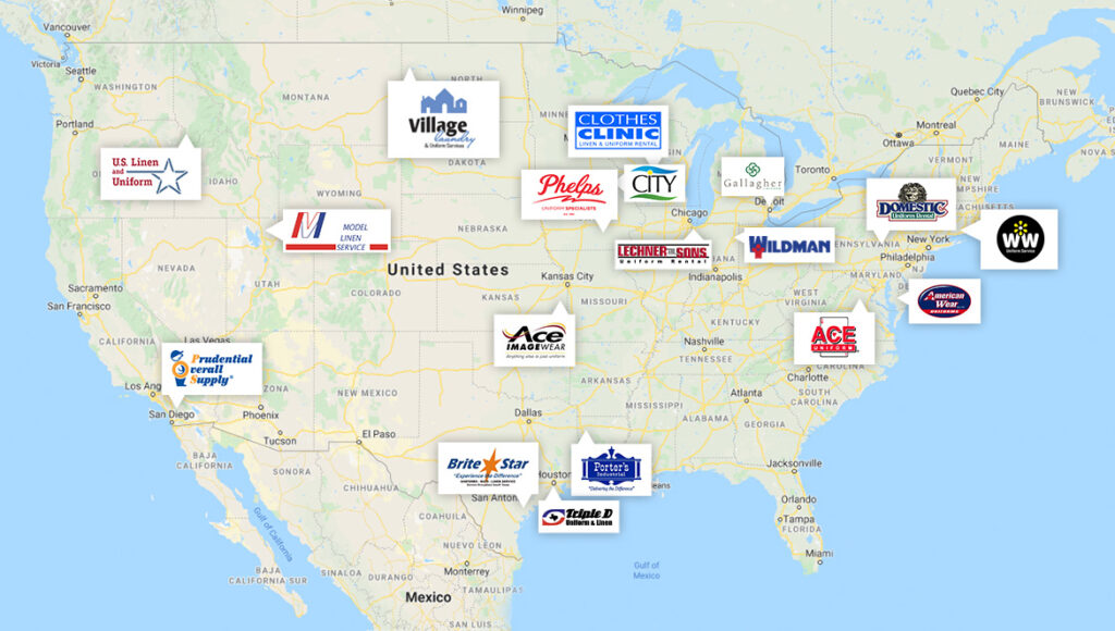 Map of member companies locations in North America